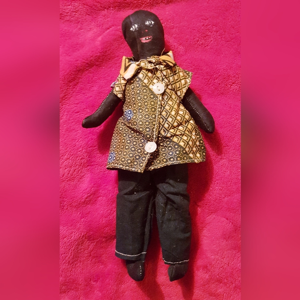 Handmade African Cloth Doll Folk Art Kente Cloth Vintage Collectible